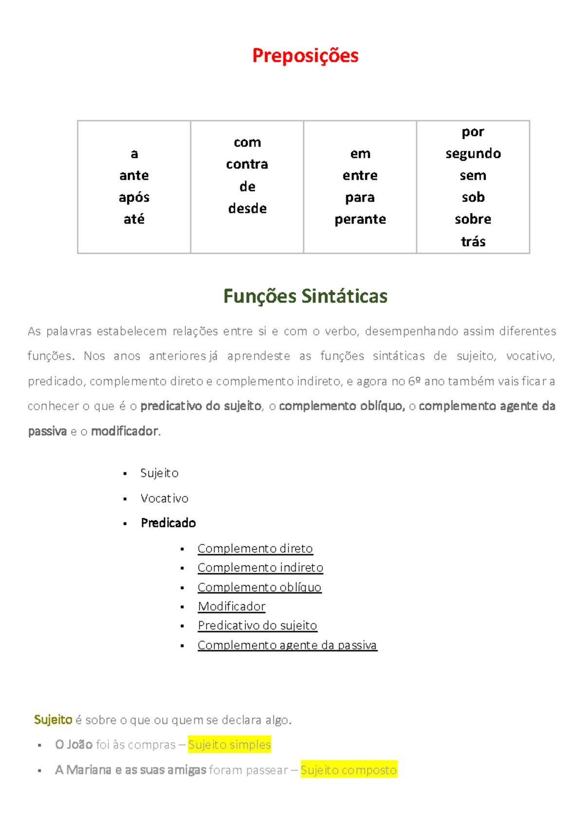 Português Gramática. docx - Preposições a ante após até com contra de ...