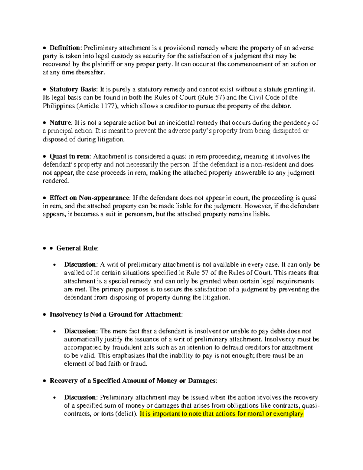 Rule 57 Bullet Notes: Preliminary Attachment Overview and Guidelines ...