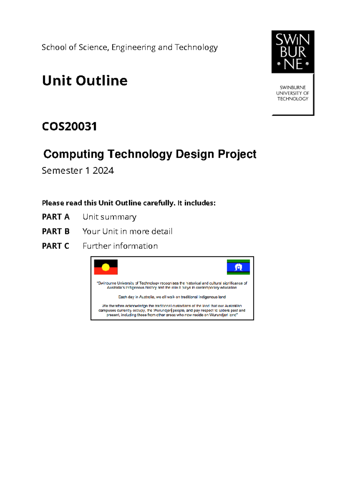 COS2003 1 Unit Outline Sem1 2024 - School of Science, Engineering and ...