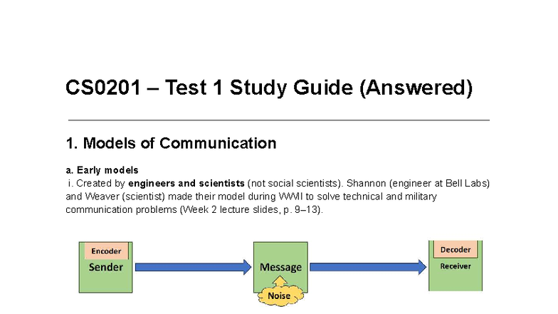 CS0201 – Test 1 Study Guide: Key Concepts in Communication - Studocu