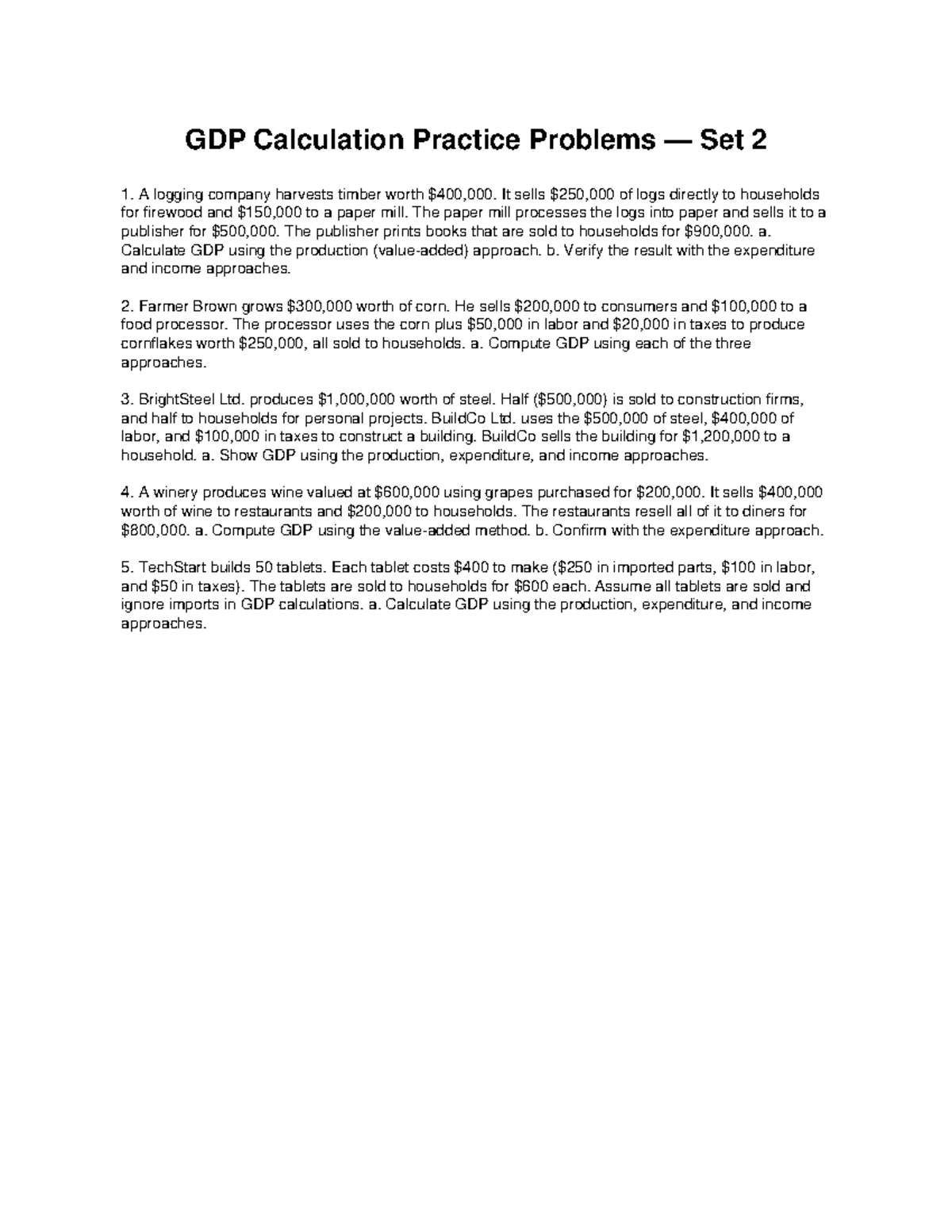 GDP Calculation Practice Problems Set 2: Approaches to GDP - Studocu