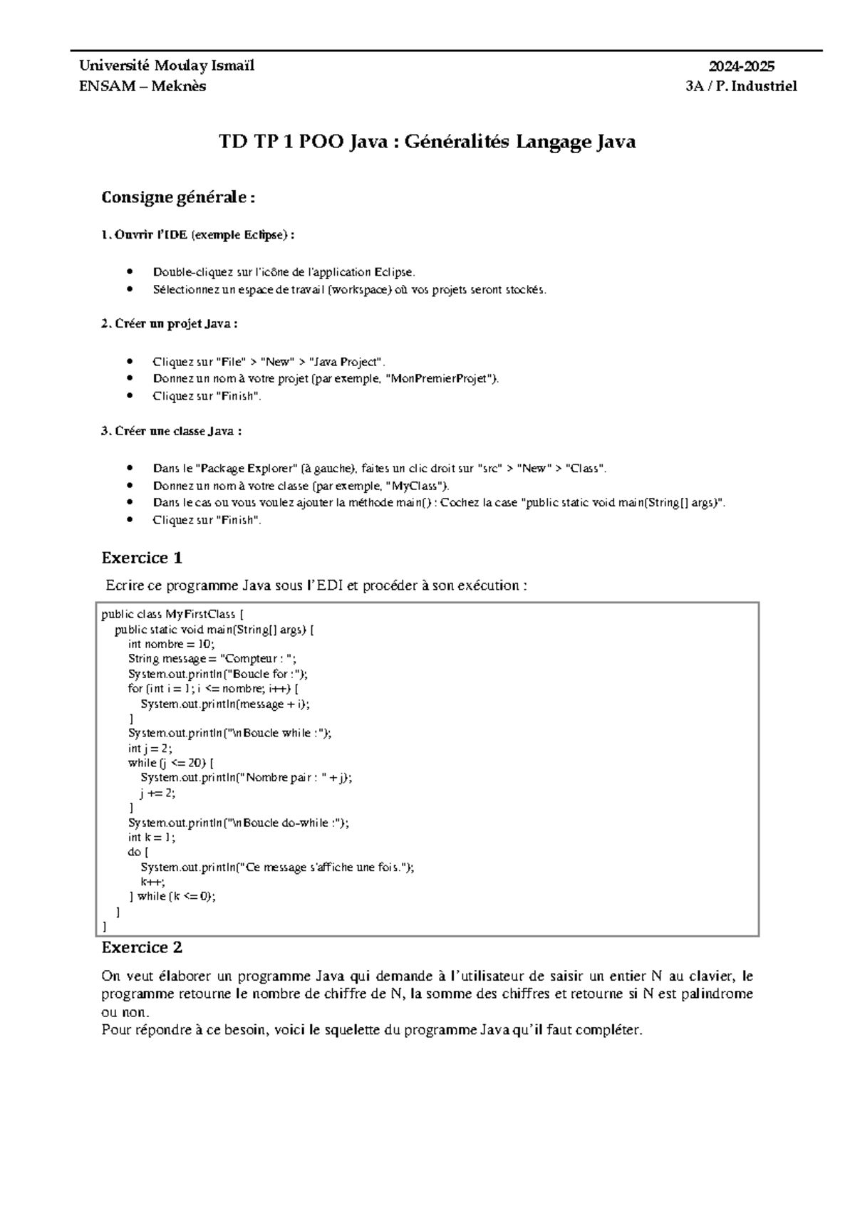 TD TP 1 POO Java : Généralités et Exercices de Programmation - Studocu