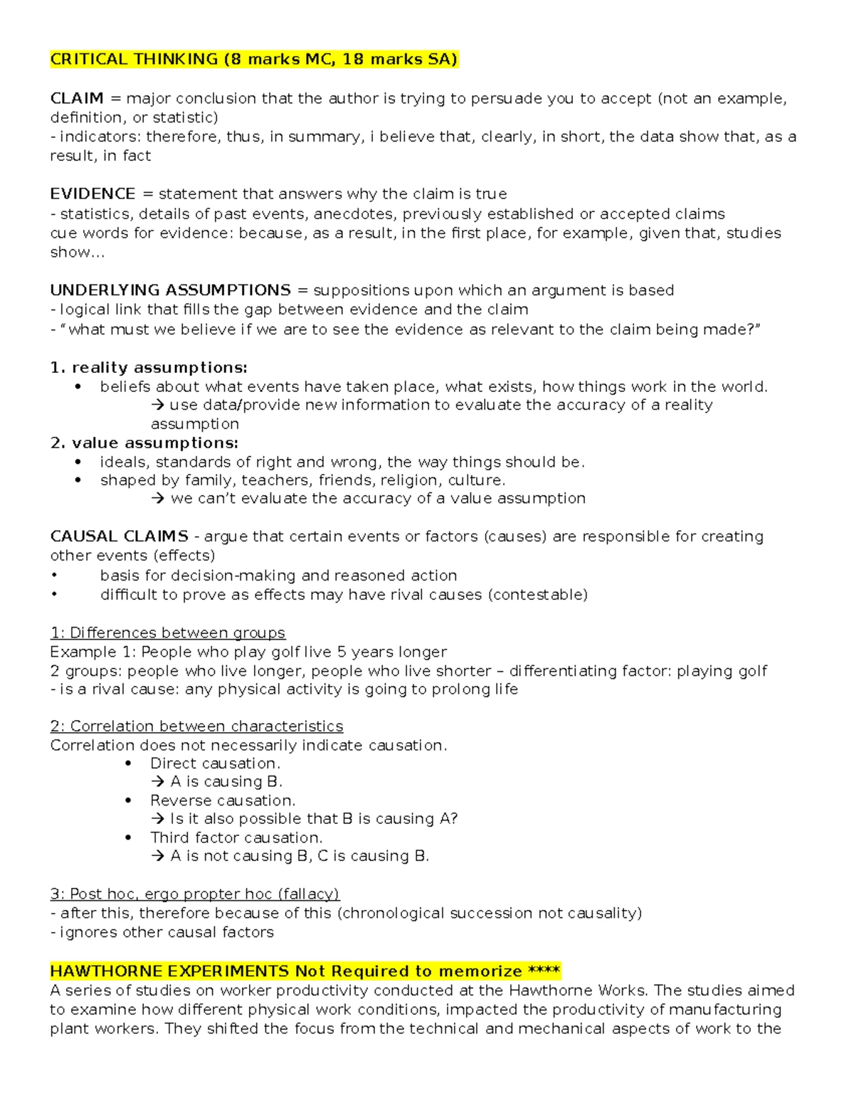 Critical Thinking & AI Final Study Guide - CTH 101 - Studocu