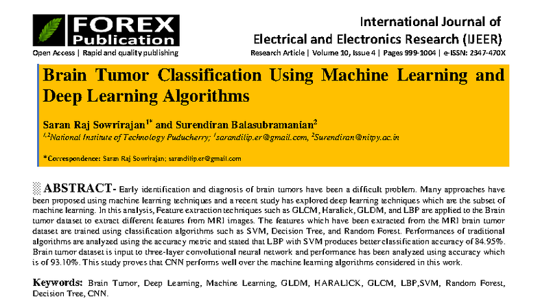 Classificatio algorithms - Electrical and Electronics Research (IJEER ...