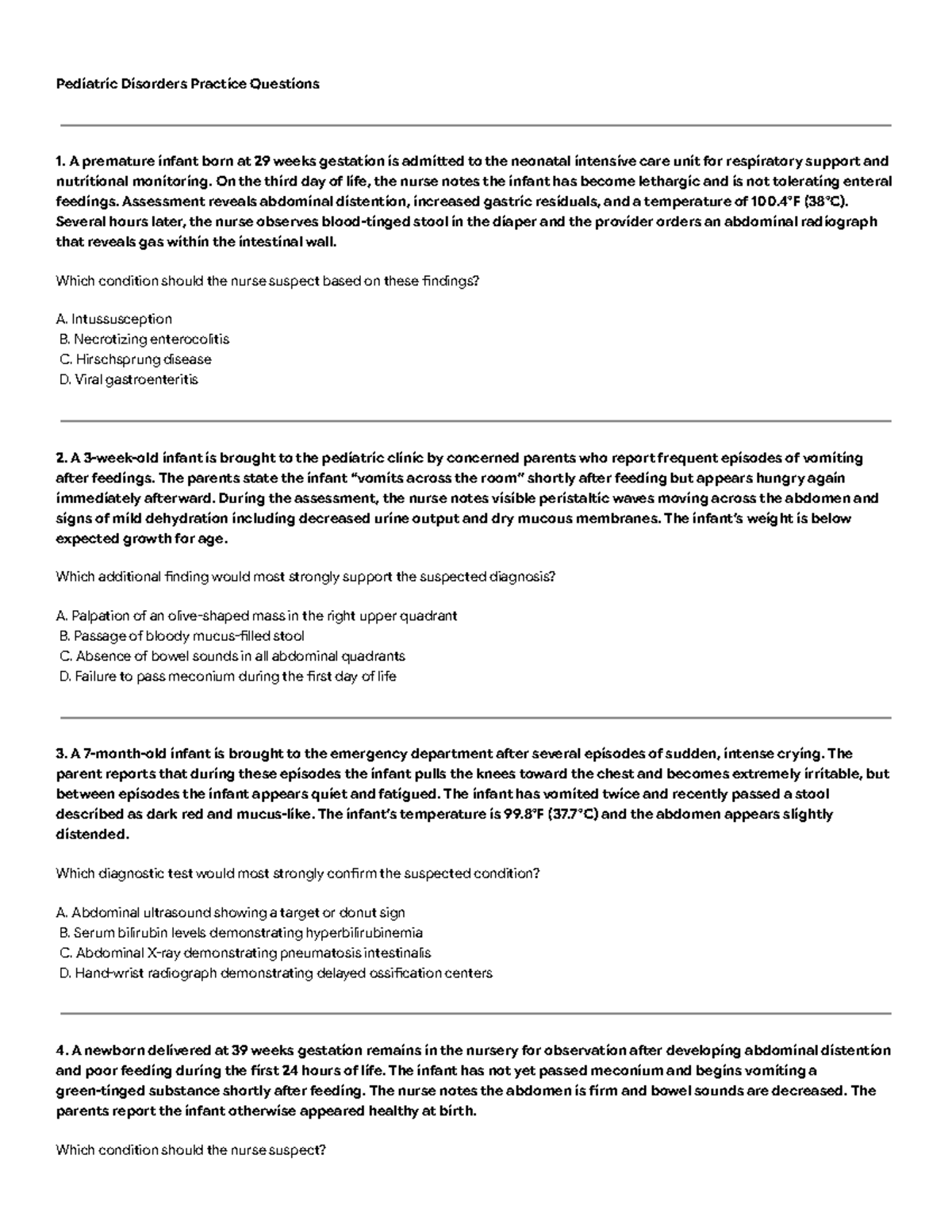 Pediatric Disorders Practice Questions: NCLEX Review Guide - Studocu