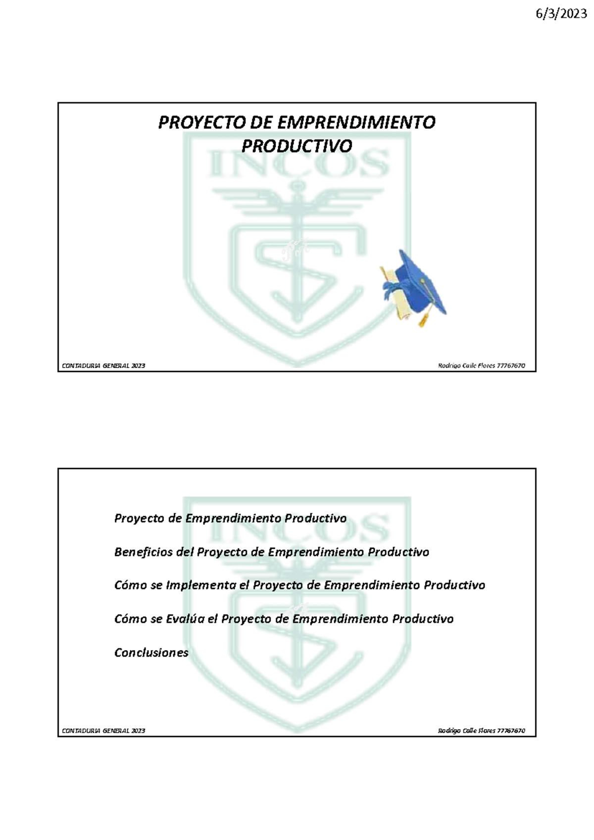 Proyecto de Emprendimiento Productivo - CONTADURIA GENERAL 2023 - Studocu