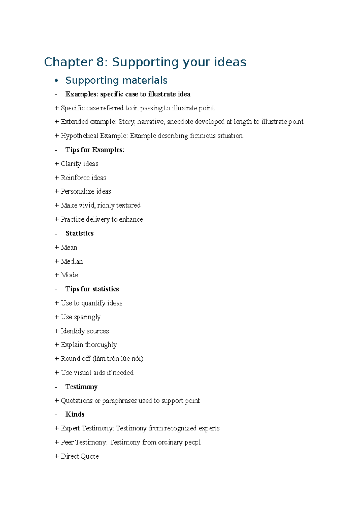 Chapter 8 - Chapter 8: Supporting your ideas Supporting materials ...