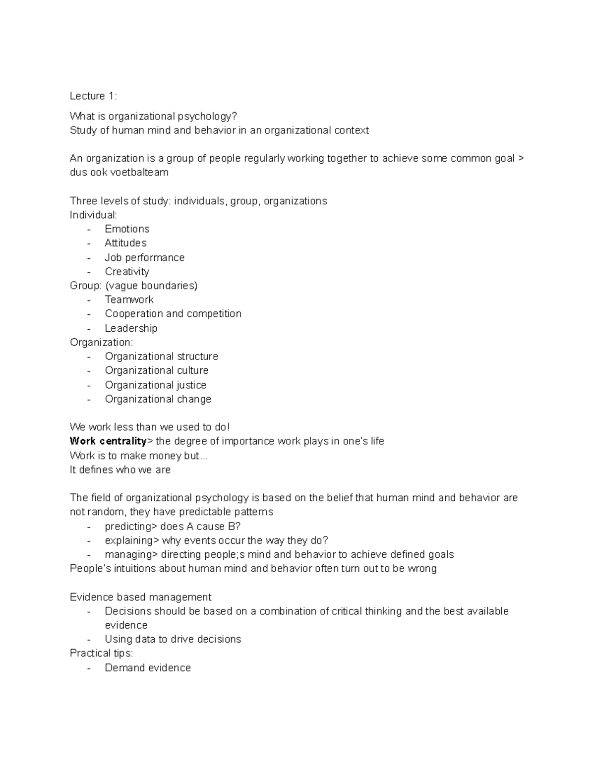 Organizational Psychology: Key Concepts and Insights from Lectures ...