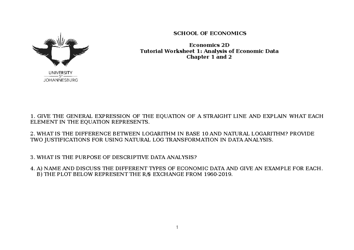Economics 2D Tutorial Worksheet 1: Analysis of Economic Data - Studocu