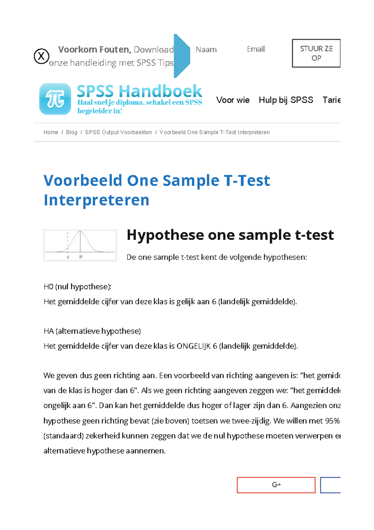 Voorbeeld van One Sample T-Test Output en Interpretatie (SPSS ...
