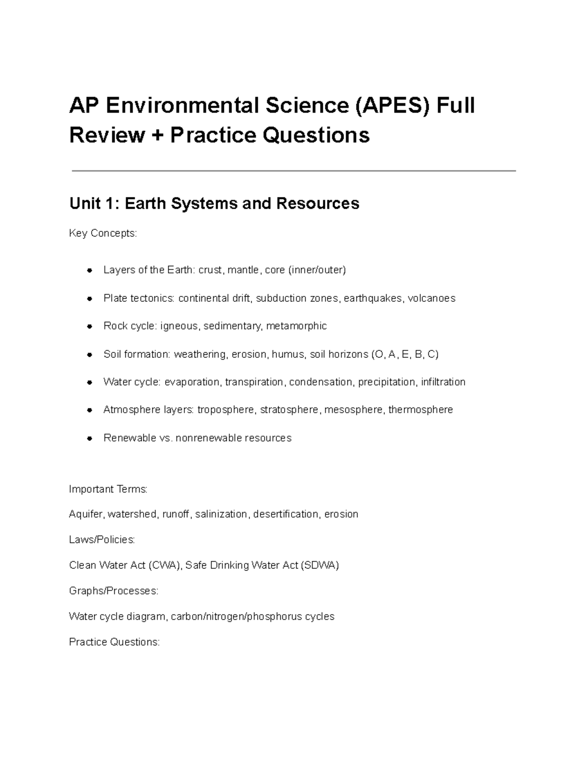 APES Full Review Bundle: Key Concepts & Practice Questions - Studocu