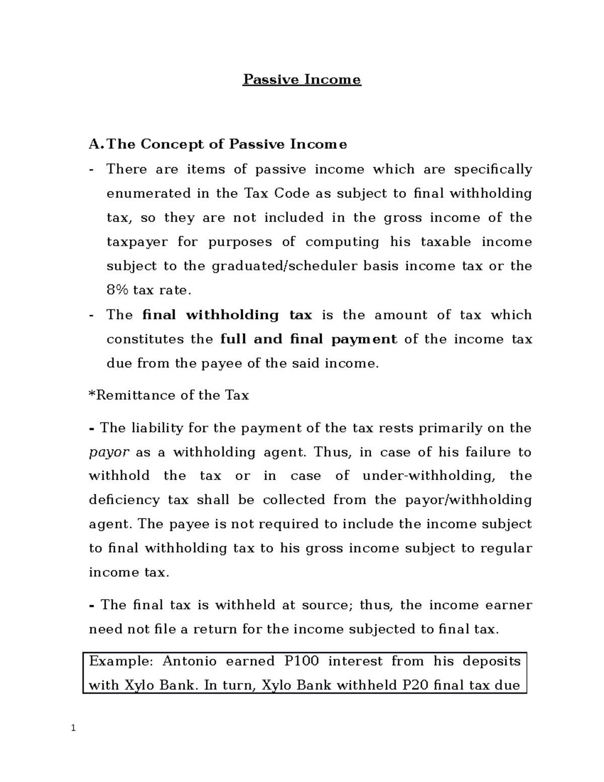 Passive Income Overview: Tax Implications and Withholding Details - Studocu