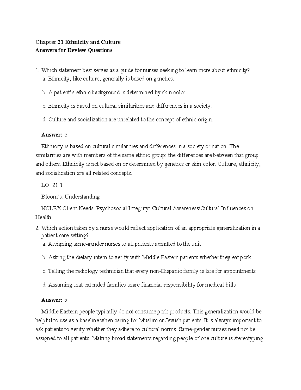 Exam 4 Review Questions & Answers (Elsevier) - Ethnicity, Culture, and ...