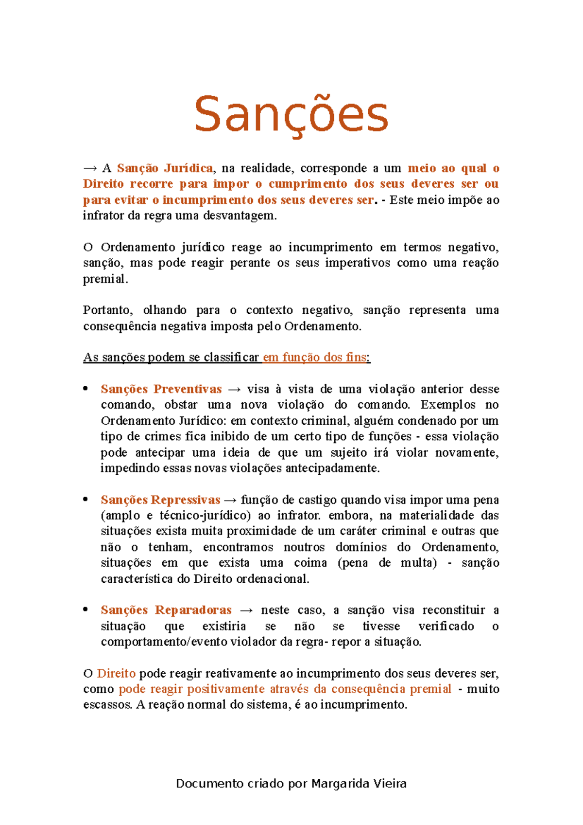 Sanções: Resumo e Modalidades Jurídicas - Estudo Completo - Studocu