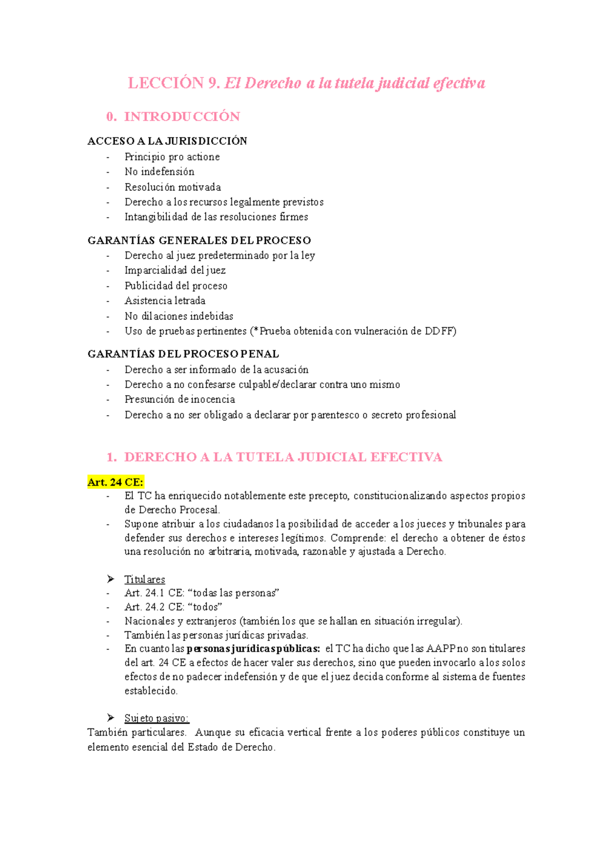 TEMA 9 - Derecho a la Tutela Judicial Efectiva y Garantías Procesales ...