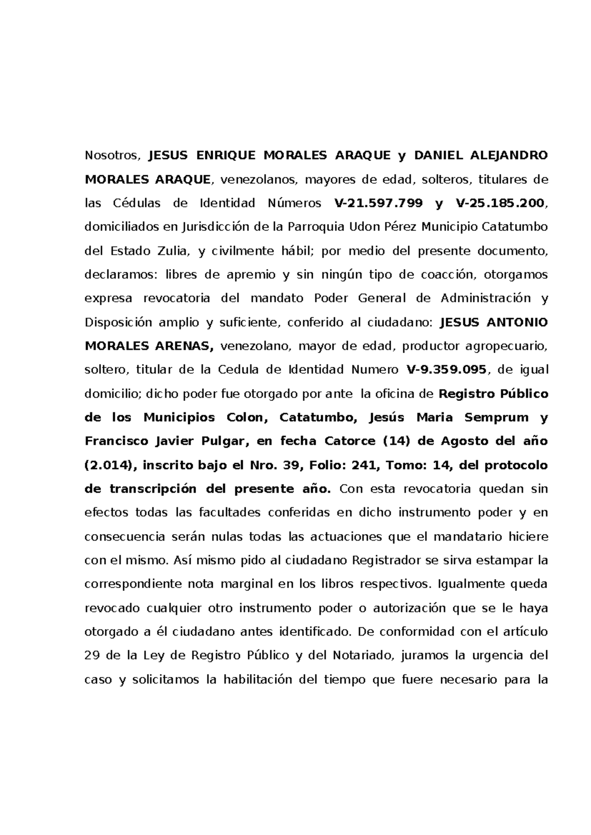 Revocatoria de Poder General - Contratos y Autorizaciones - Studocu
