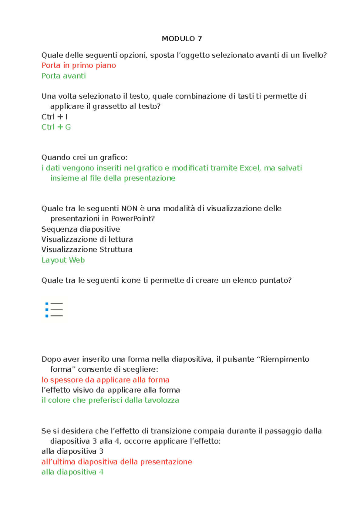Modulo 7 EIPASS 2023: Domande e Risposte su PowerPoint - Studocu