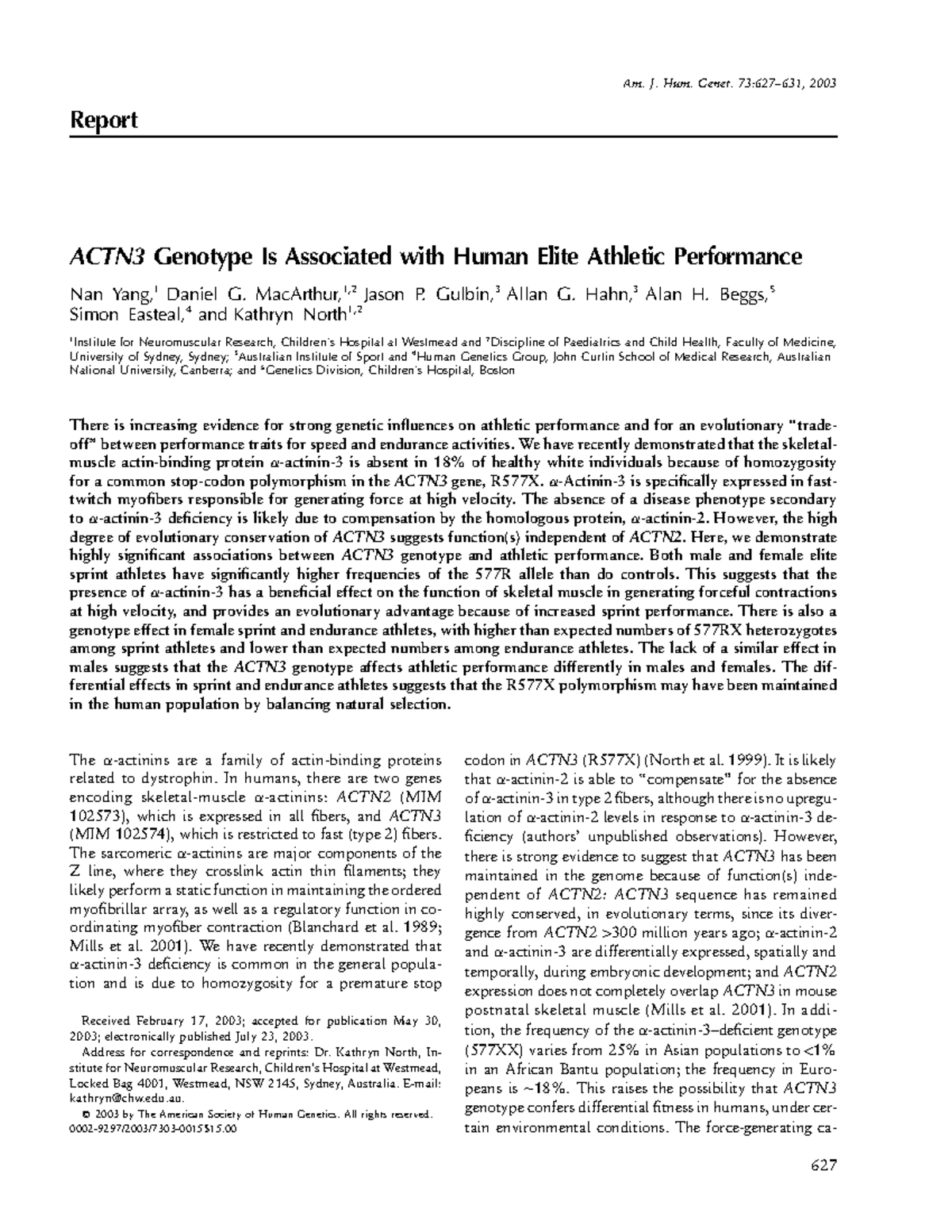 ACTN3 Genotype and Its Impact on Elite Athletic Performance - Studocu