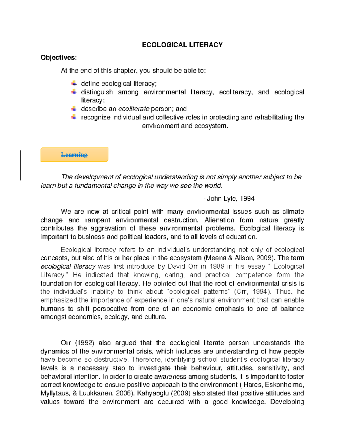 Ecological Literacy: Understanding and Addressing Environmental ...