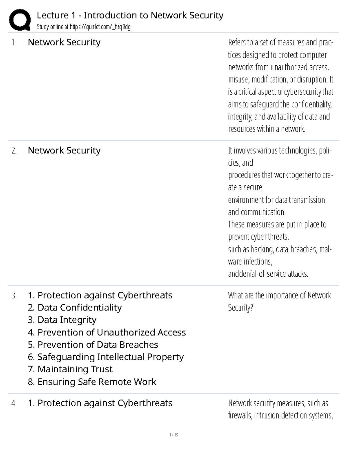 Lecture 1: Intro to Network Security - Key Concepts & Practices - Studocu