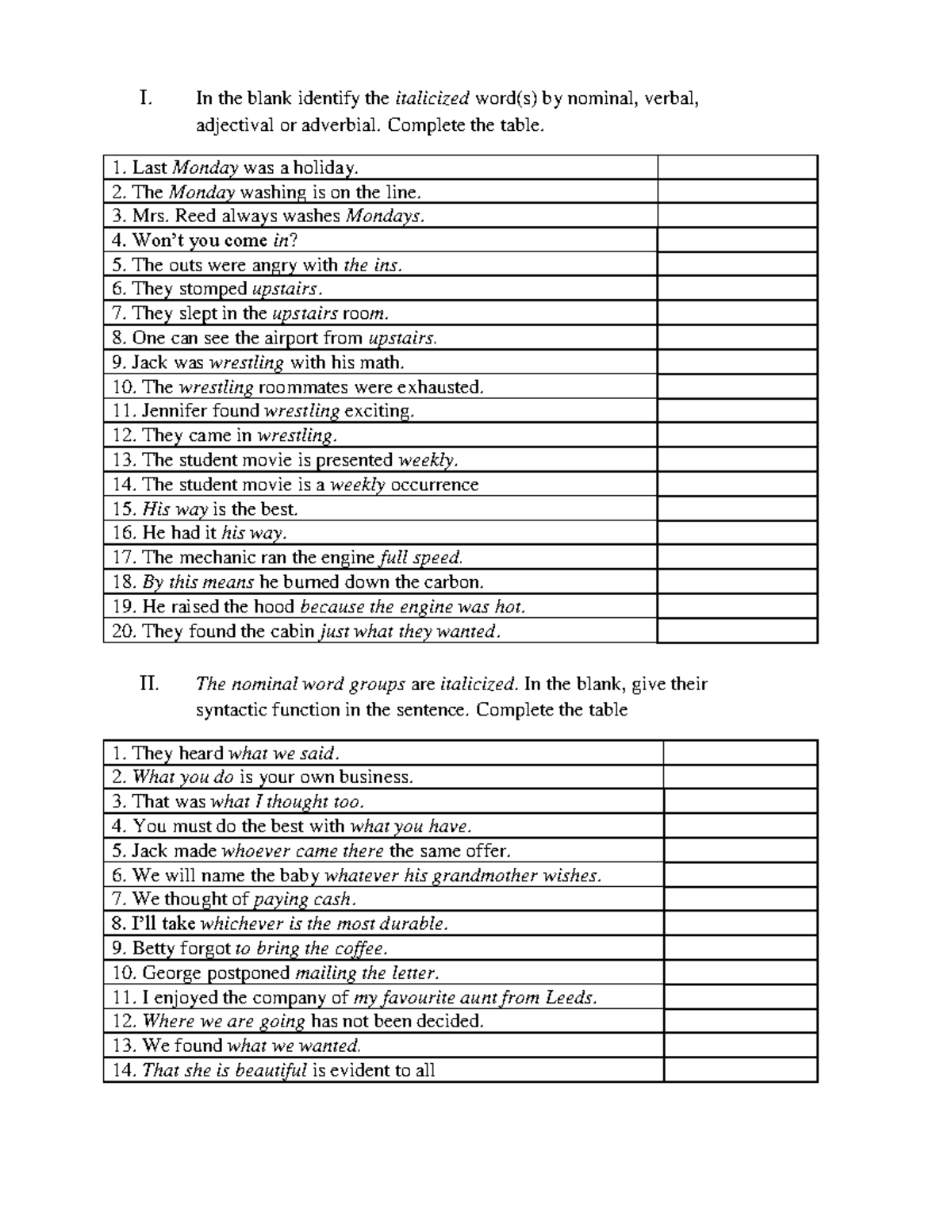 Exercise: Identifying Positional Classes in Sentences - Studocu
