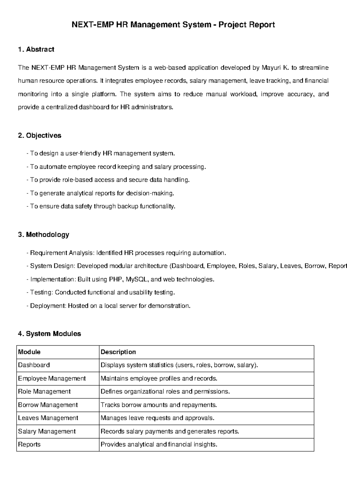 HR Management System Project Report - Streamlining HR Operations - Studocu