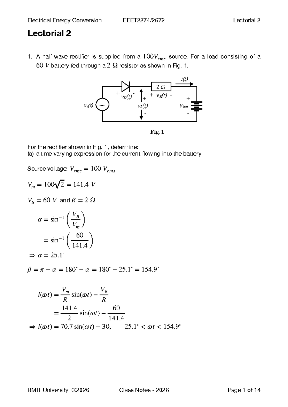 EEET2274 Electrical Energy Conversion Lectorial 2 Class Notes 2026 ...