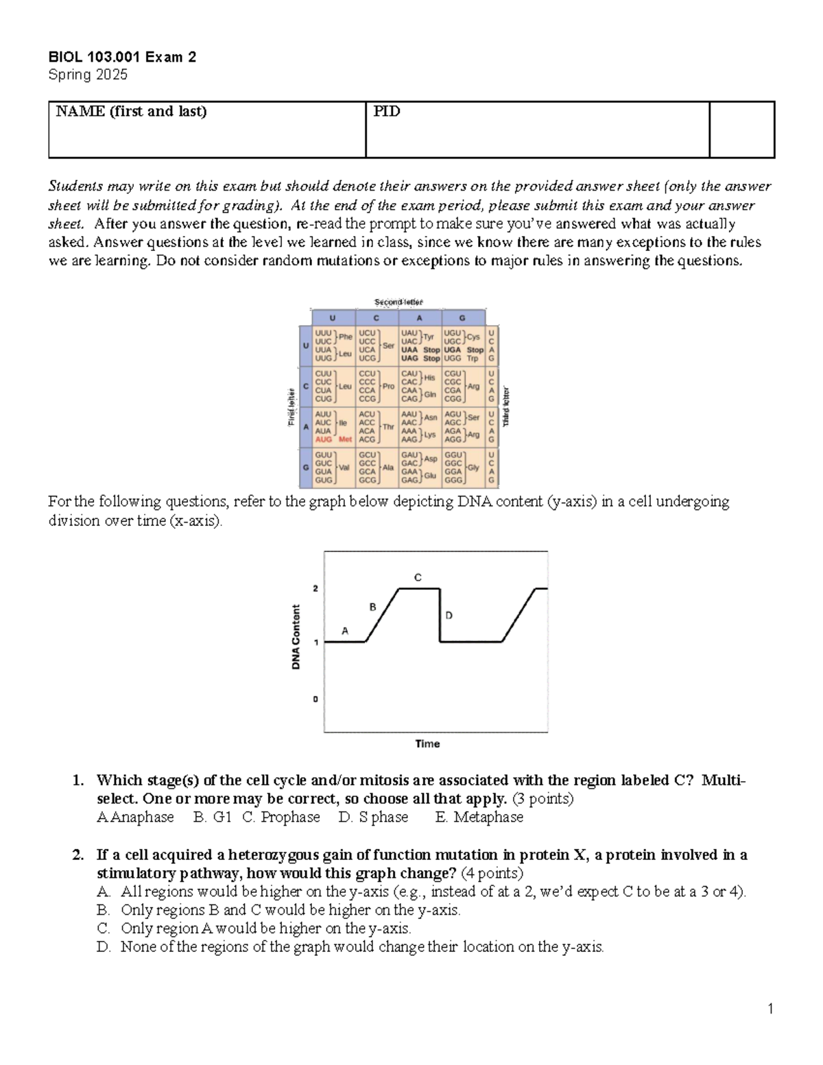 BIOL 103.001 Exam 2 Study Guide Spring 2025 - Studocu