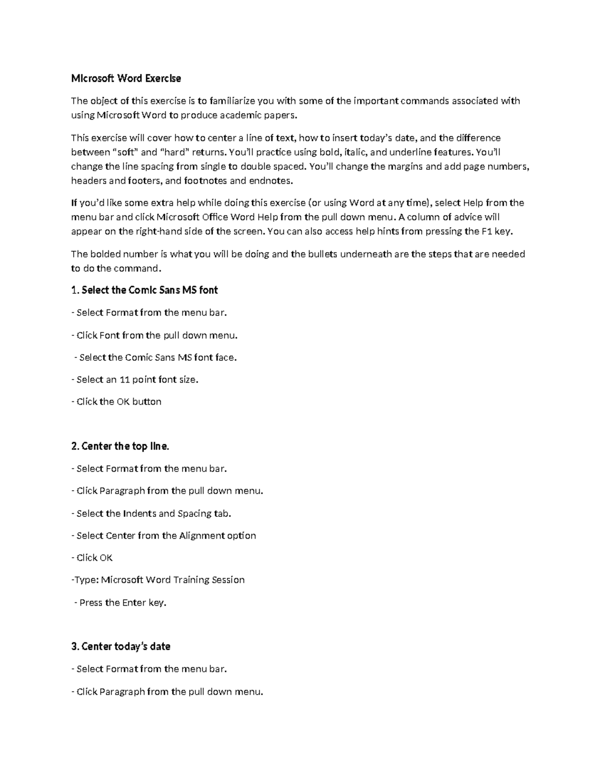 Microsoft Word Exercise: Essential Commands and Formatting Techniques ...