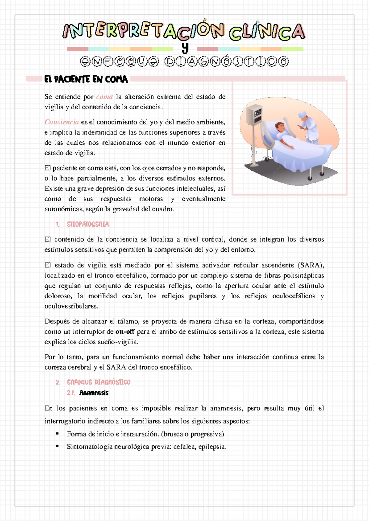 Resumen clínico del paciente en coma: diagnóstico y análisis - Studocu