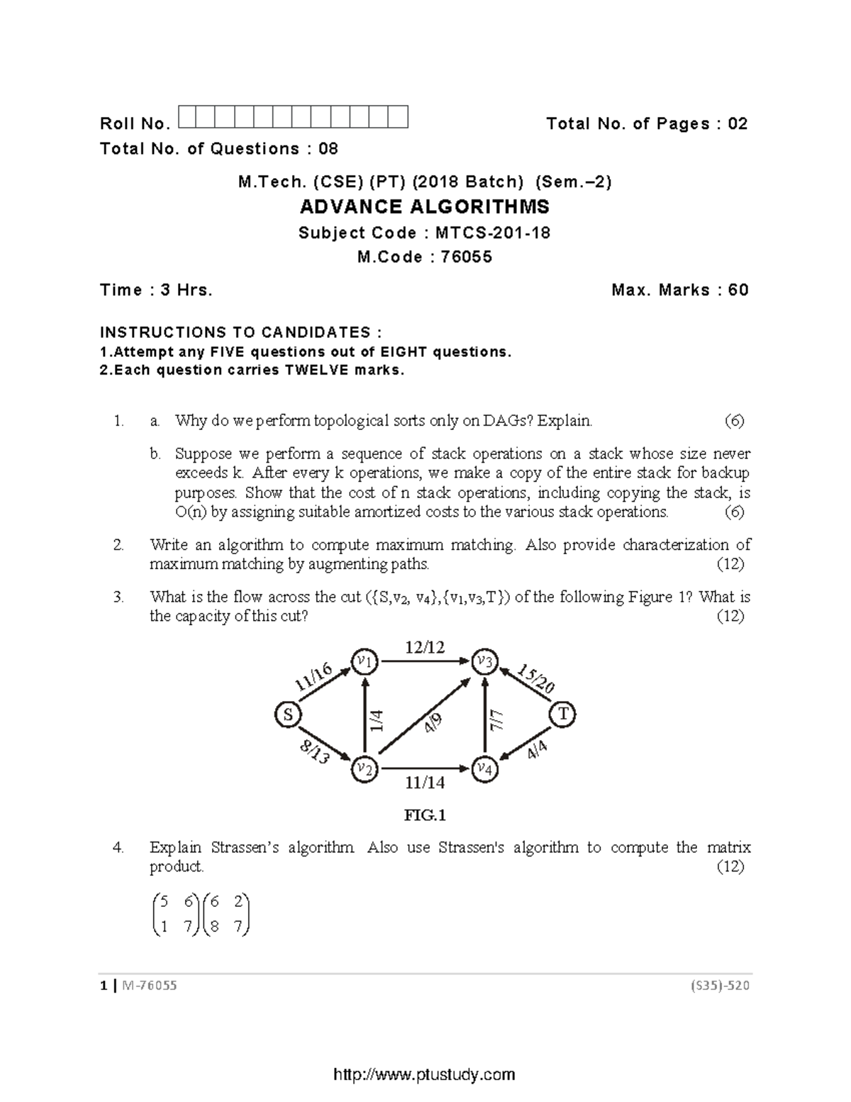 M.Tech. (CSE) PT 2018 Advance Algorithms Exam Qs & Solutions 76055 ...