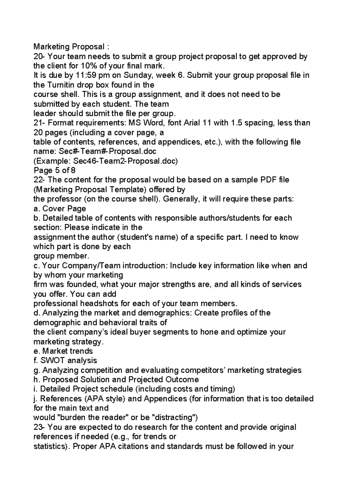 Group Marketing Proposal Guidelines for Project Submission - Studocu