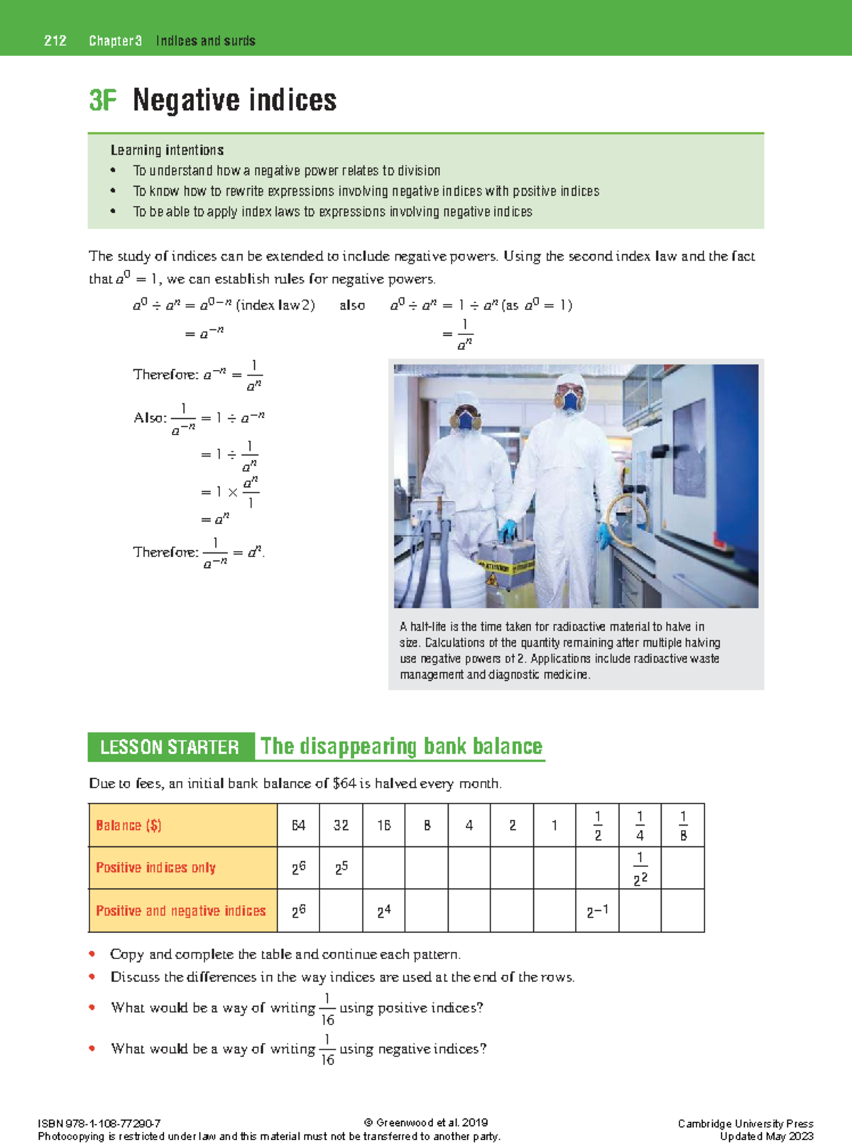 212 3F Negative Indices - Lesson Notes and Key Concepts - Studocu