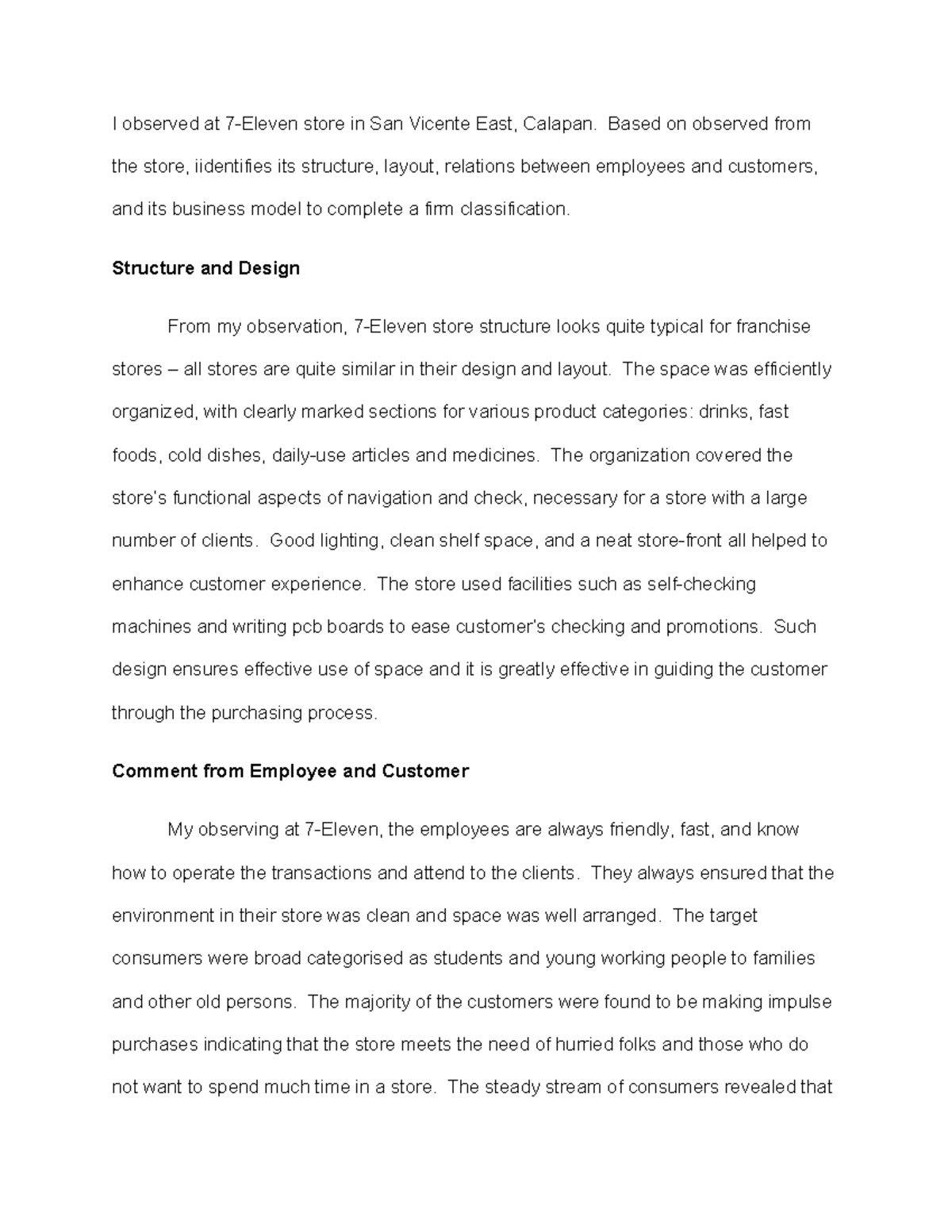 Store Observation Report: Structure, Design, and Business Model ...