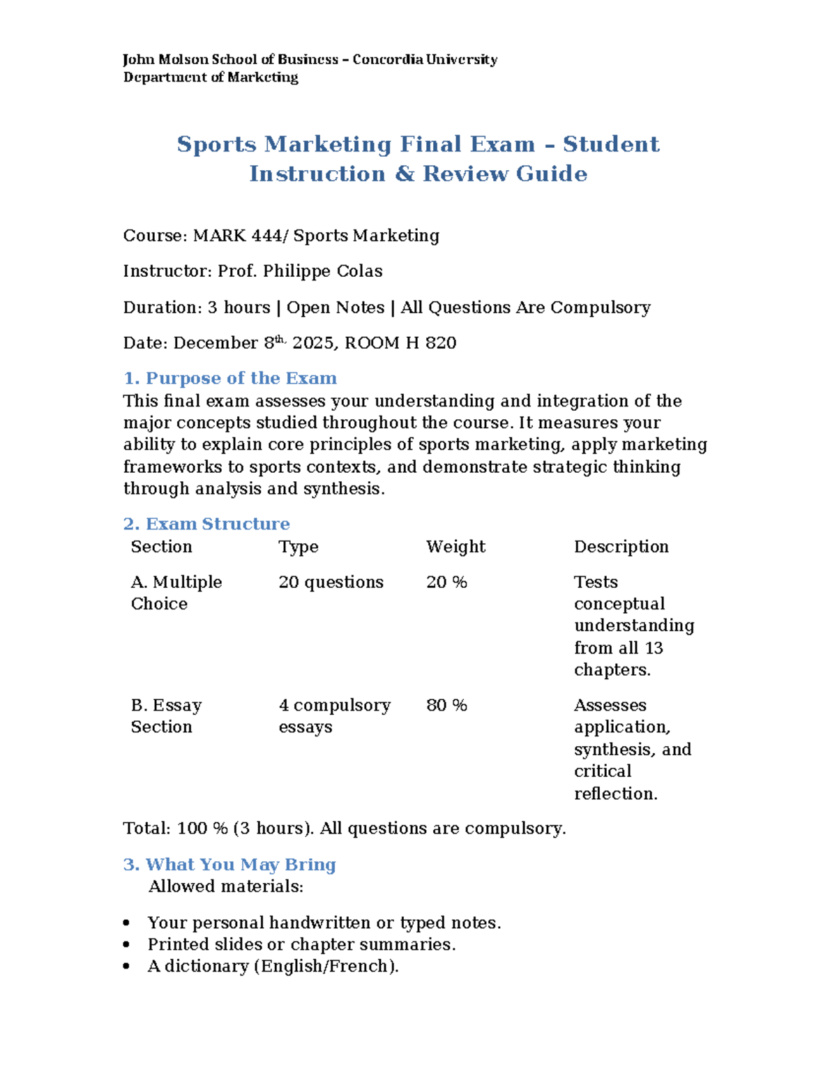 MARK Sports Marketing Final Exam Review Guide - Dec 2025 - Studocu