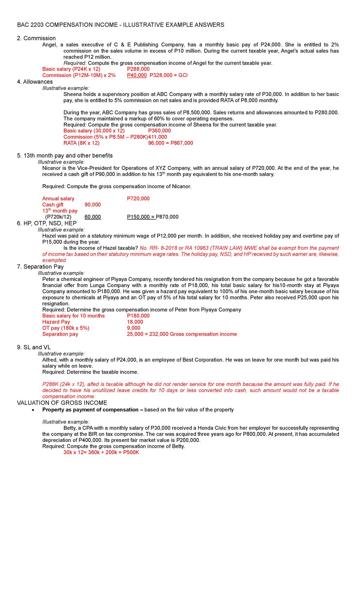 BAC 2203 COMPENSATION INCOME ILLUSTRATIVE EXAMPLE SOLUTIONS - Studocu