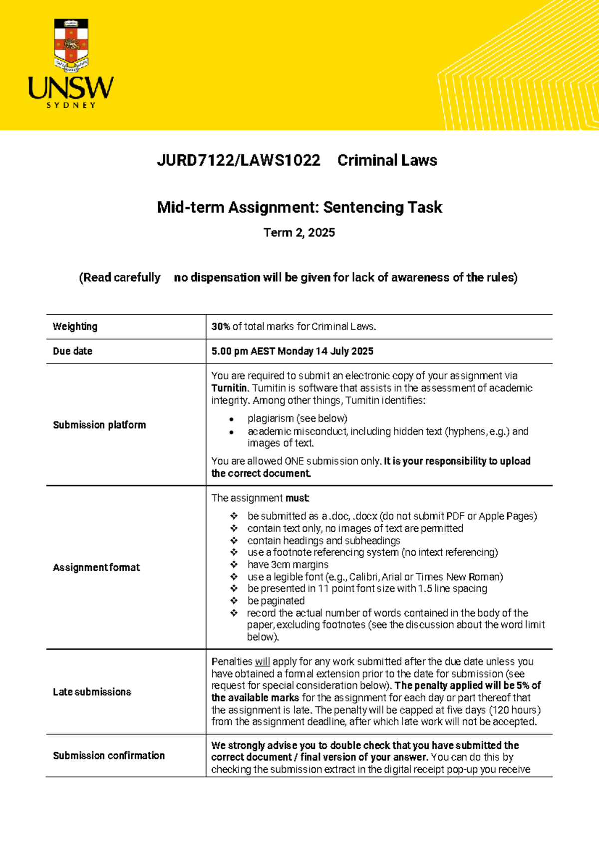 2025 T2 CL Assignment: Sentencing Task Overview and Guidelines - Studocu