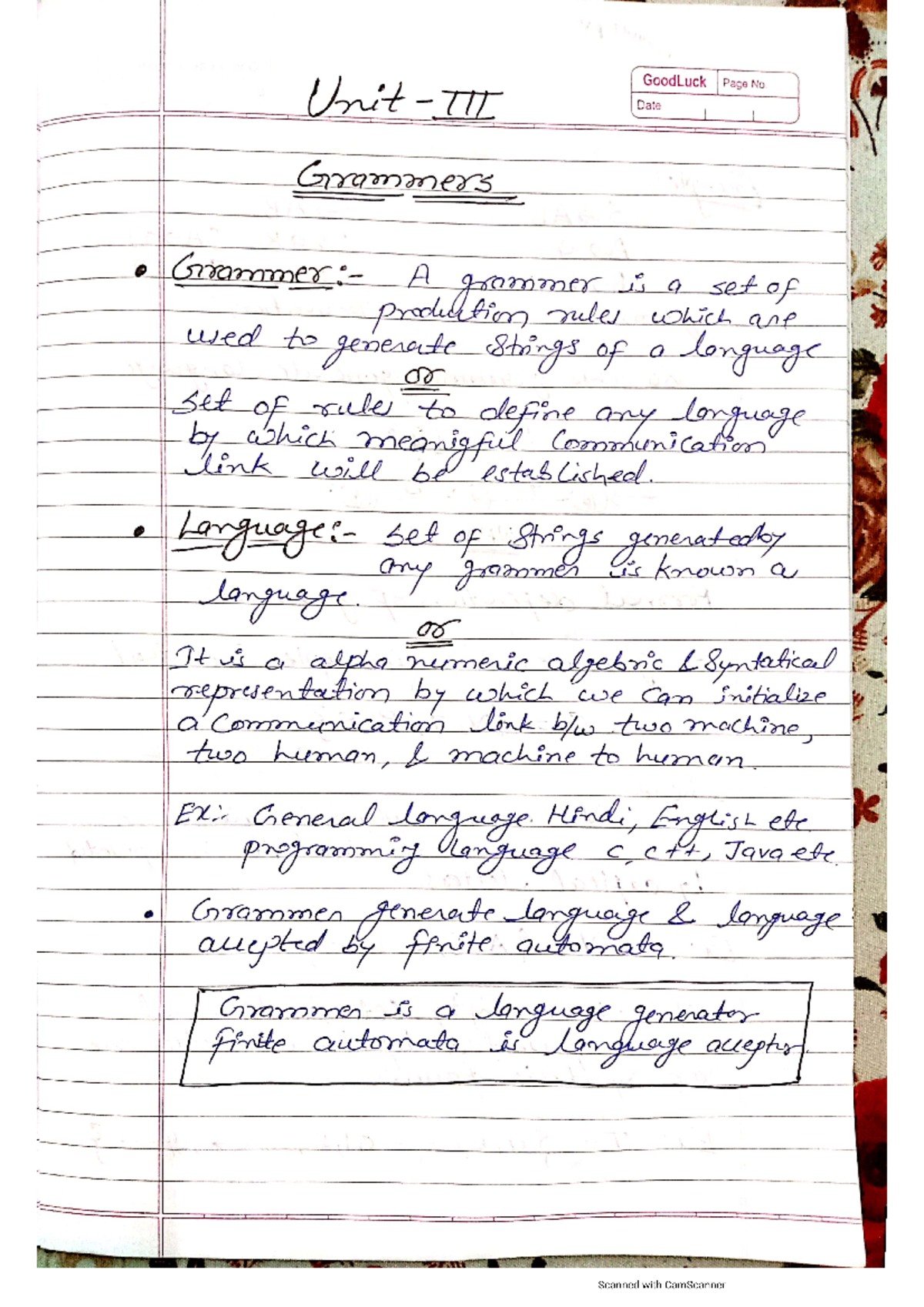 Unit 3(grammer) - 34d2d - GoodLuck Page No Unit Date Grammers A grammer ...