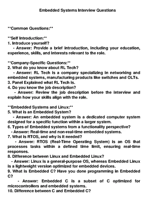 Embedded Systems Interview Questions and Answers Guide - Studocu