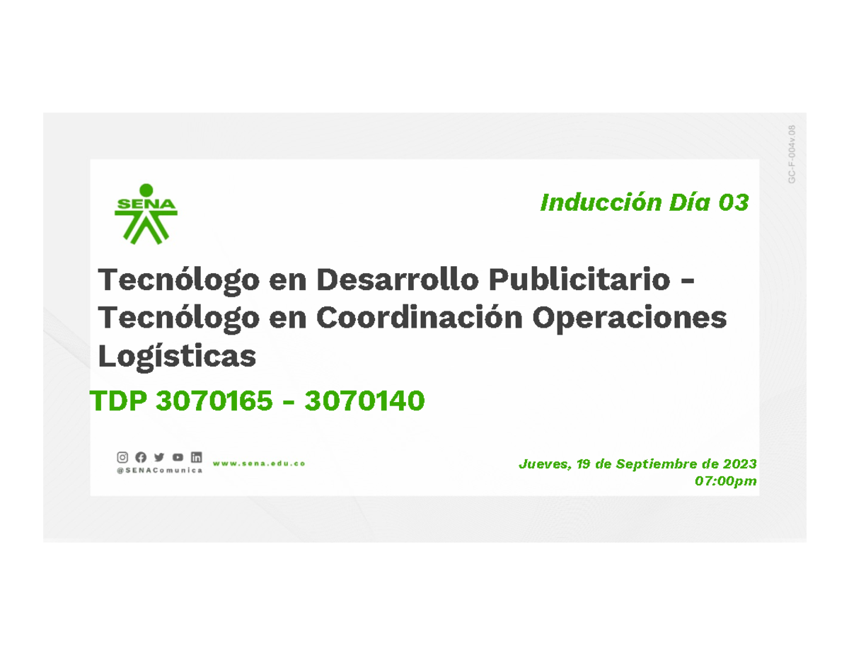 Inducción Día 03 - TDP 3070165 y 3070140: Estrategias y Proyectos - Studocu