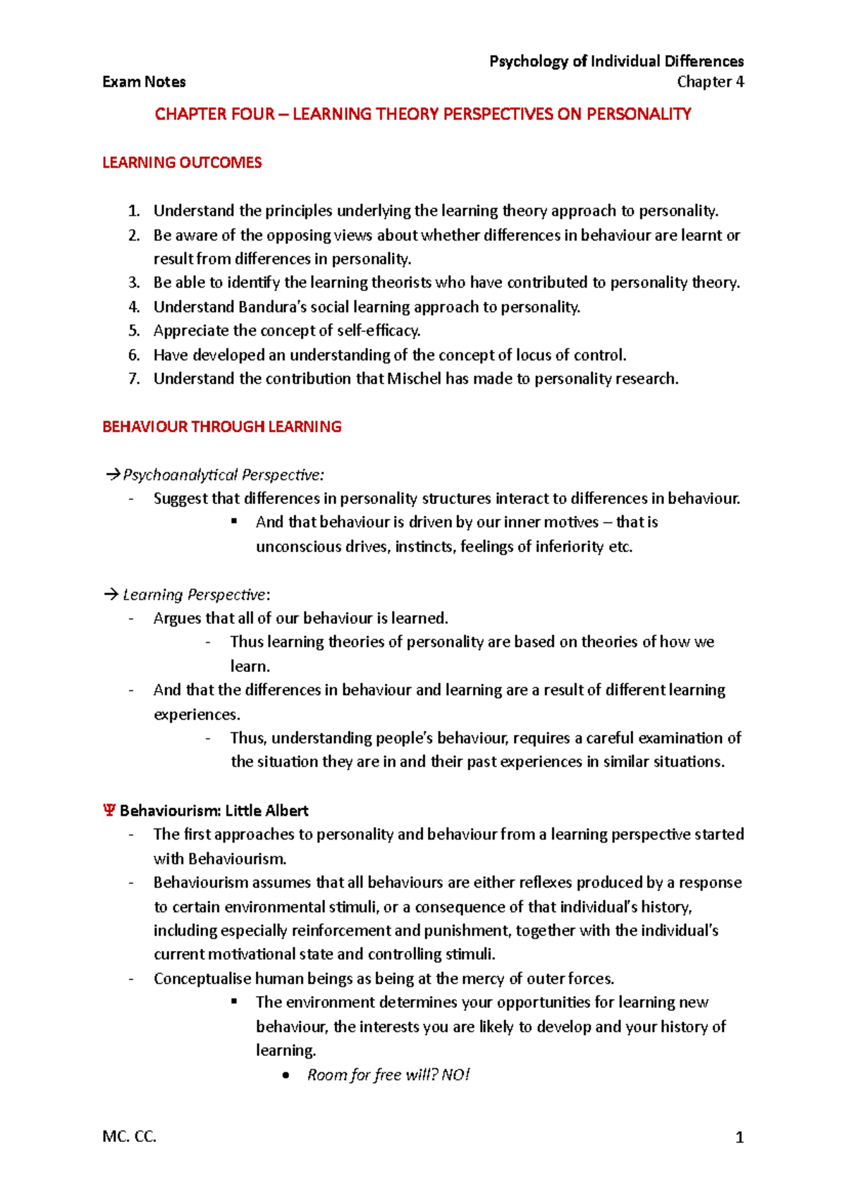 Psychology of Individual Differences Exam Notes: Chapter 4 Learning ...
