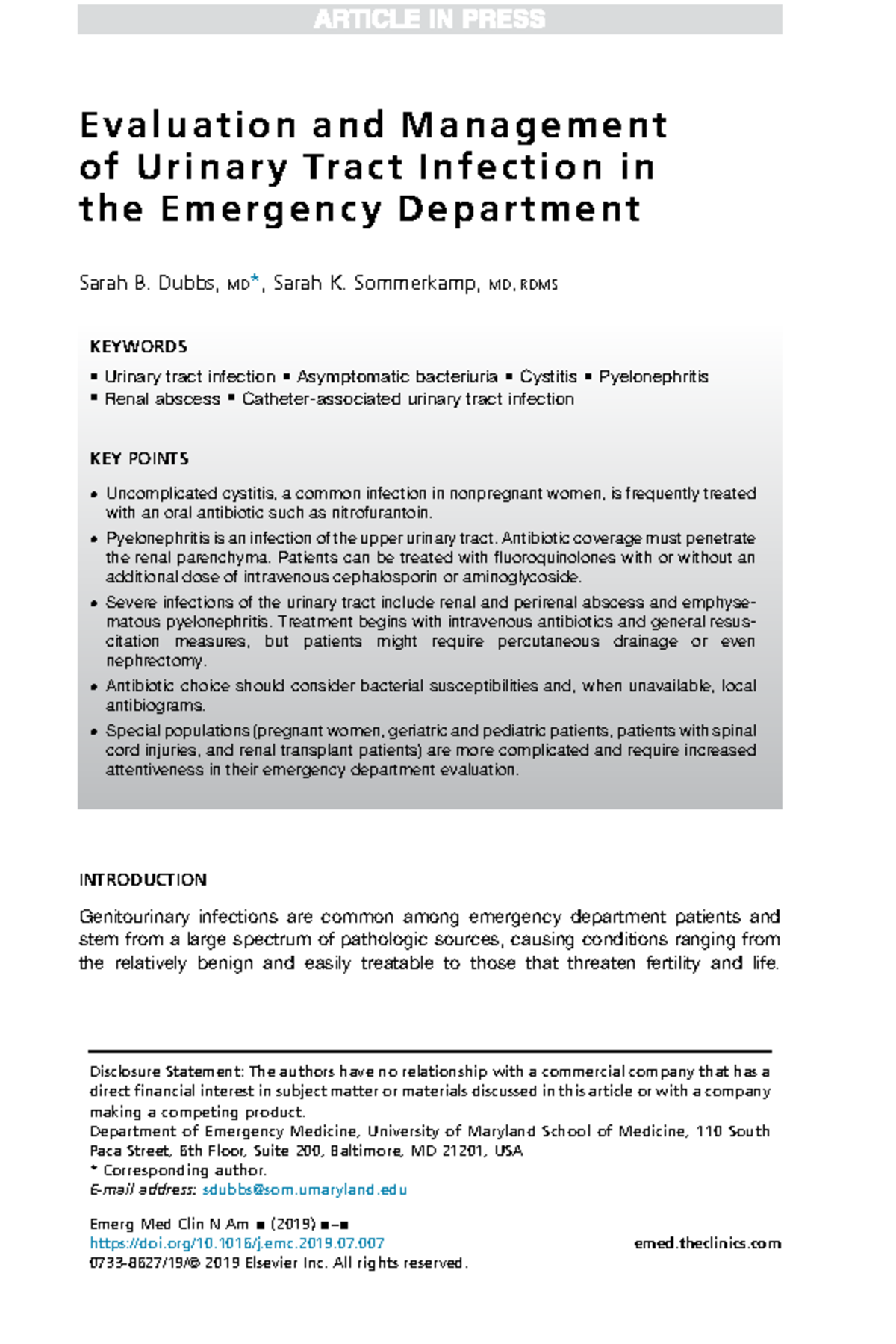 Evaluation and Management of Urinary Tract Infection in the ED (EM 2019 ...