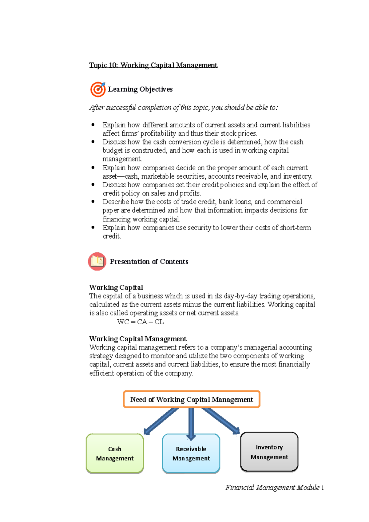 Working Capital Management - Financial Management Module 10 - Studocu