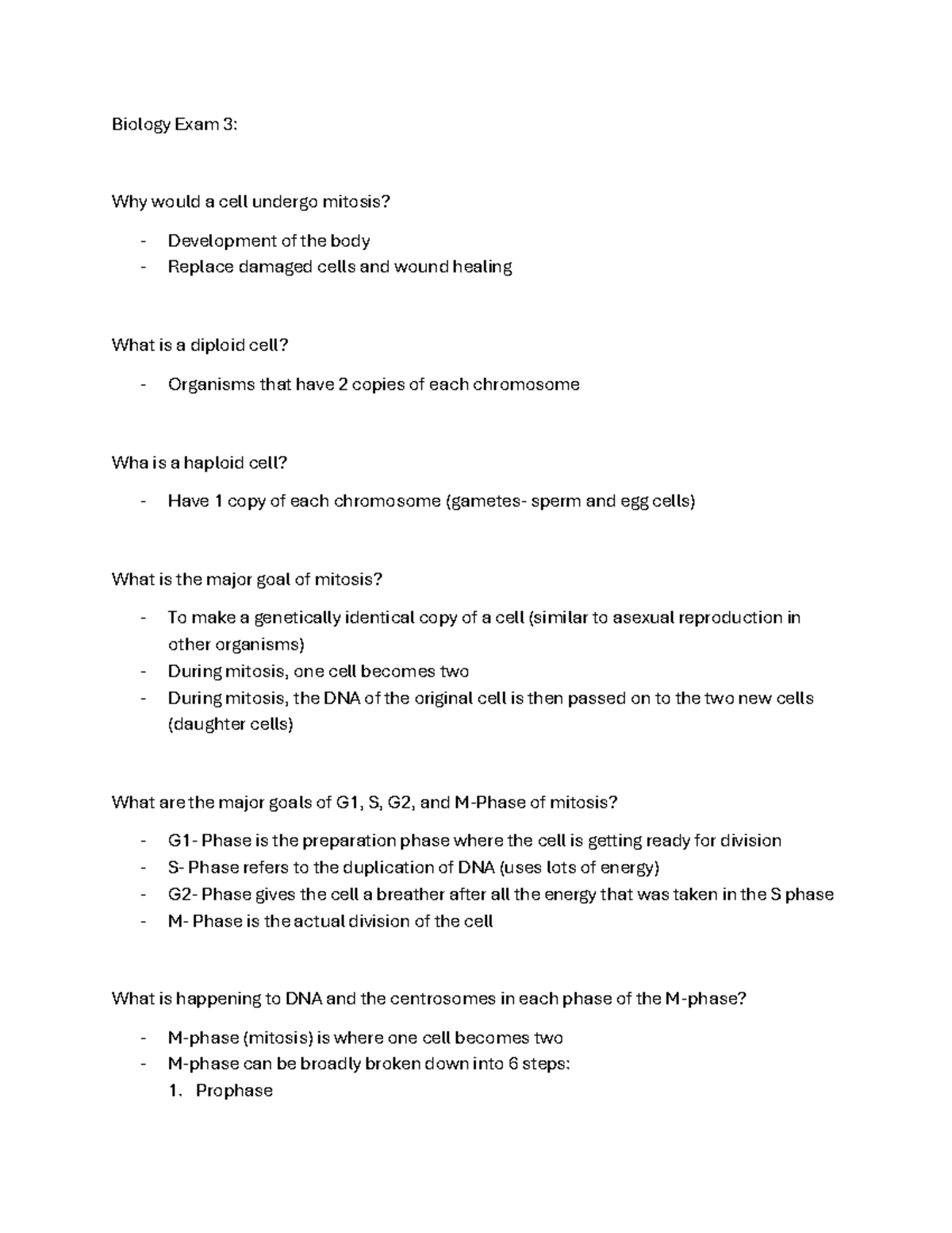 Biology 101: Mitosis & Meiosis Study Notes for Exam 3 Revision - Studocu