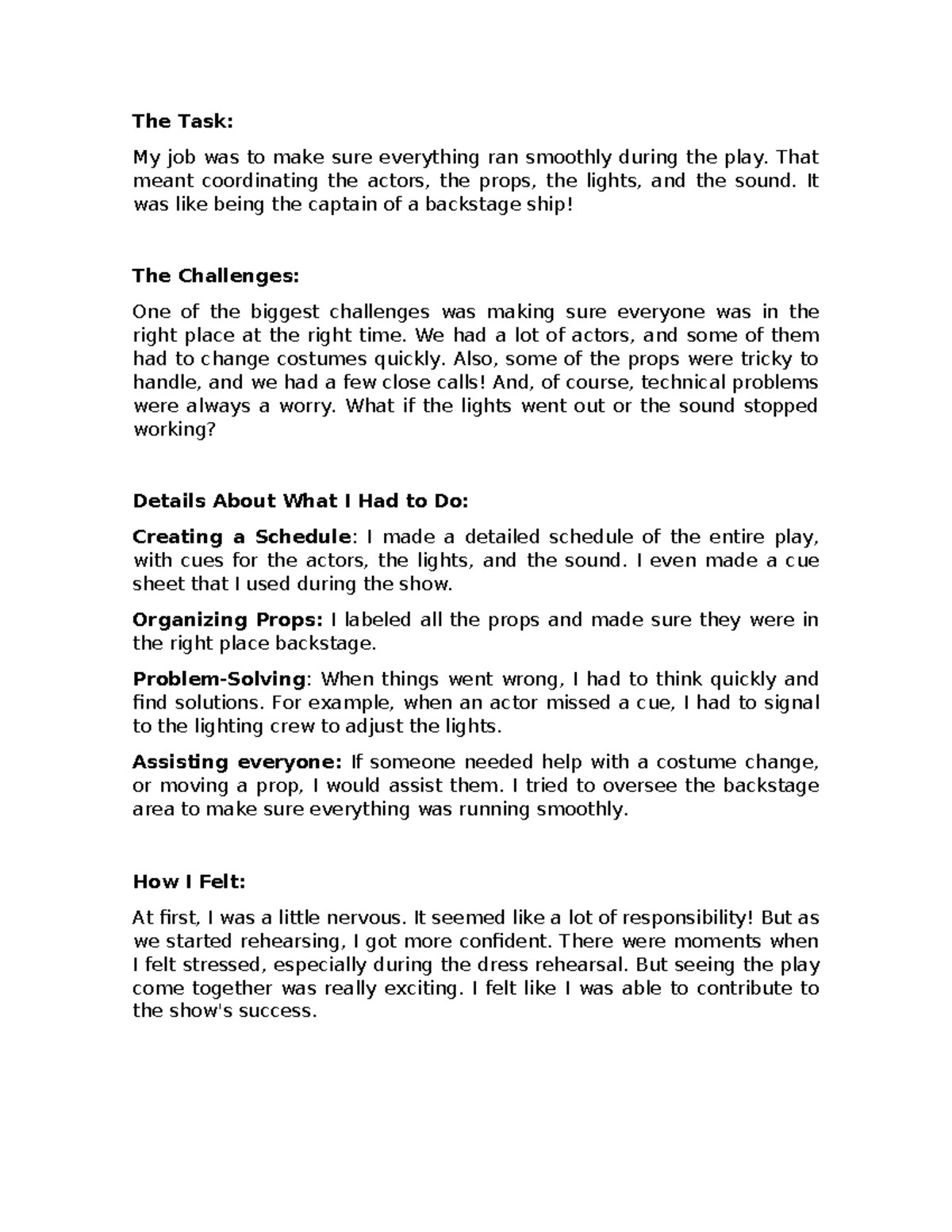Final speaking task A story about something you organized - The Task ...