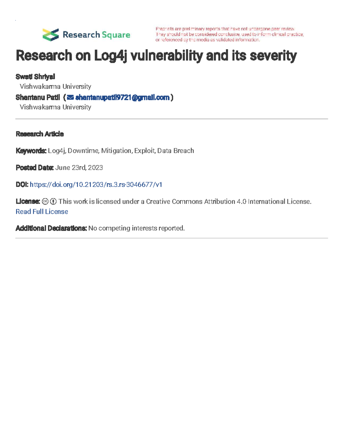 Research on Log4j Vulnerability & Its Severity - Vishwakarma University ...
