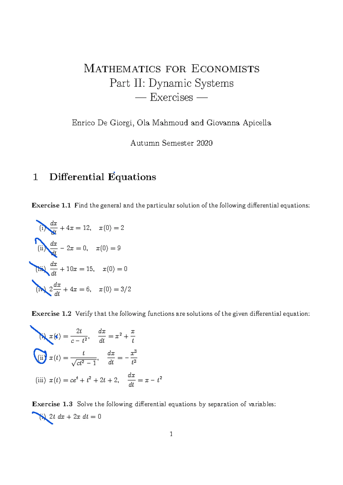 Math Econ Exercises Lecture 4b - Mathematics for Economists Part II ...