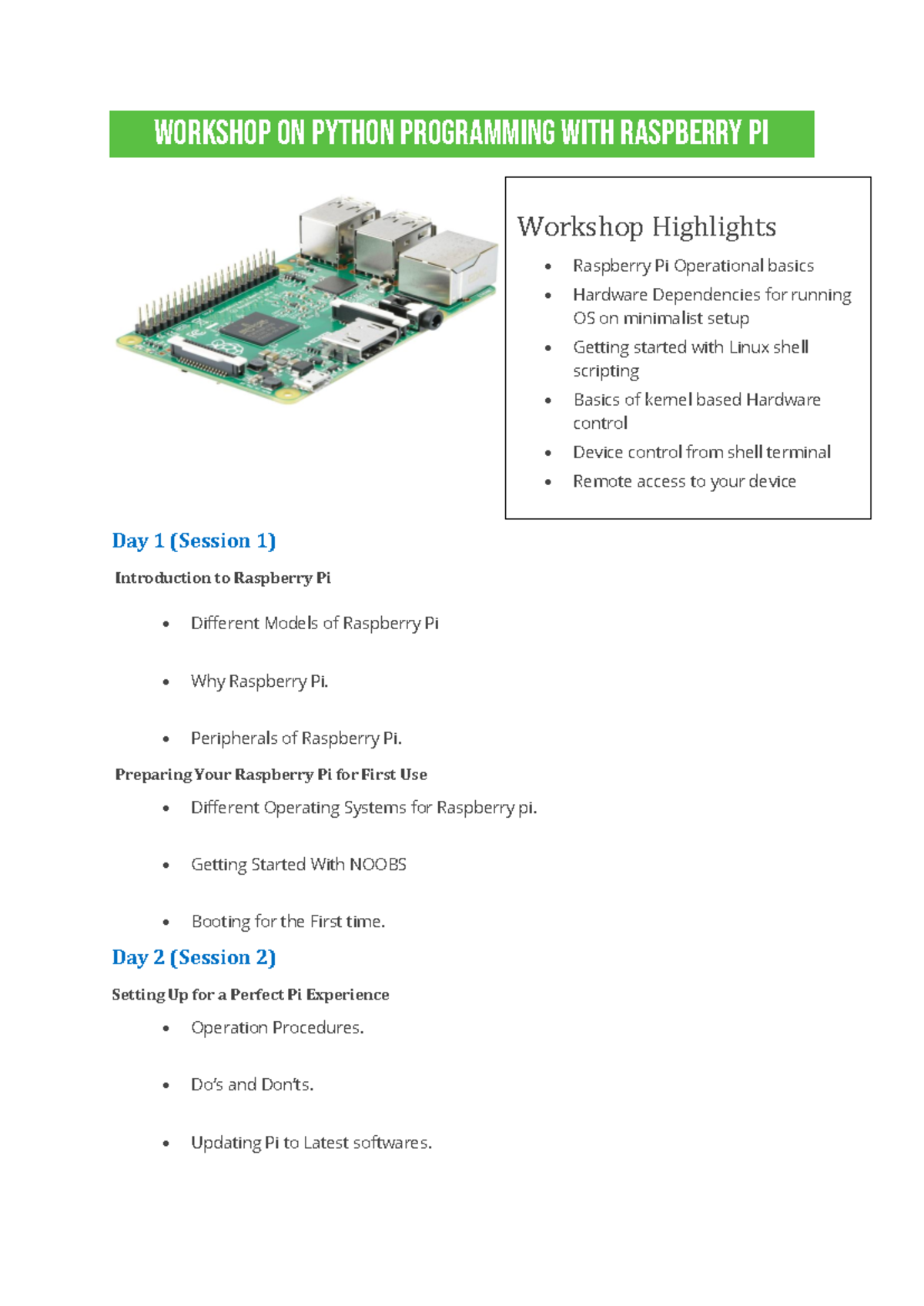 Workshop on Python Programming with Raspberry Pi - • Peripherals of ...