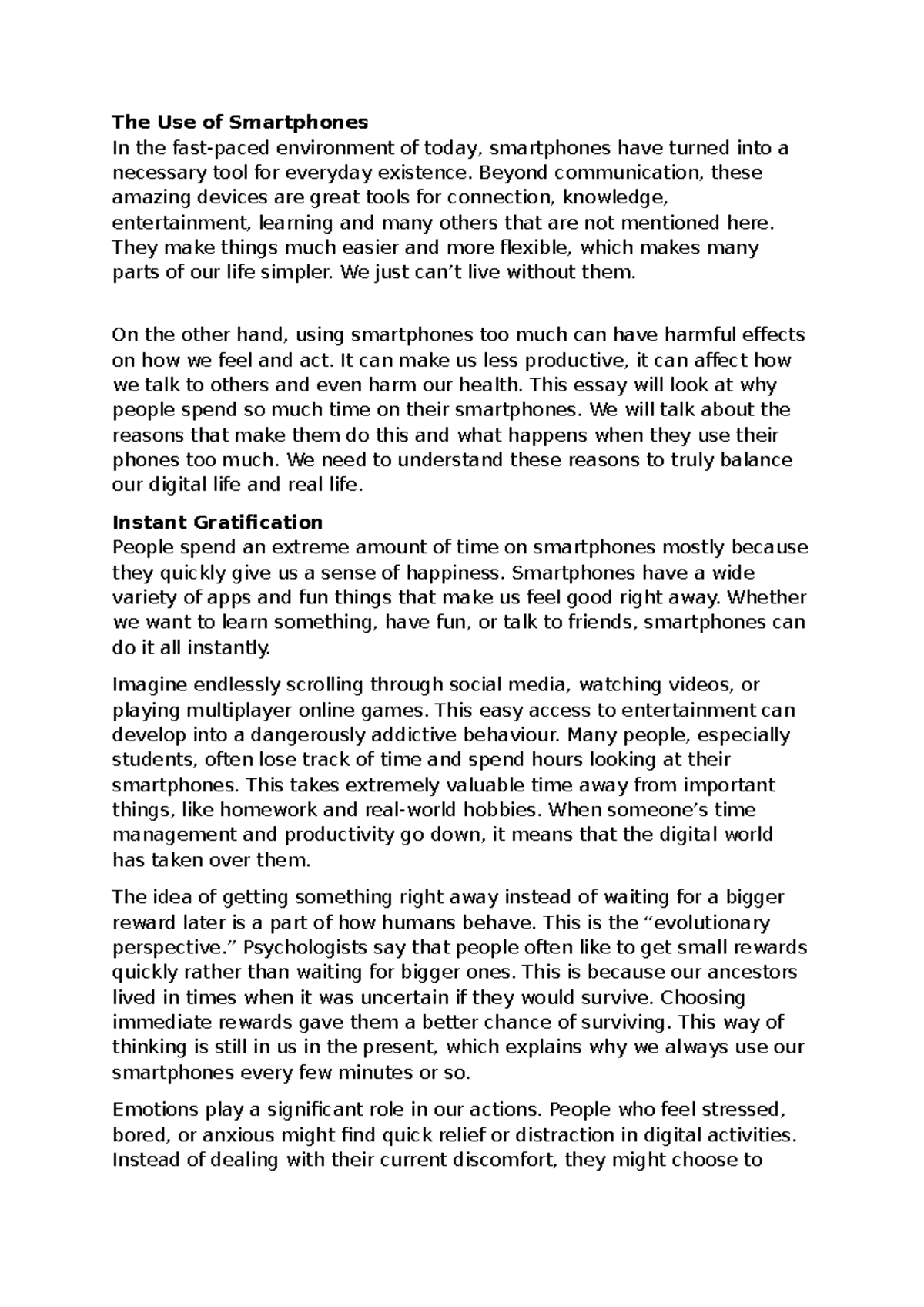 The Impact of Smartphones on Daily Life: A Comprehensive Essay - Studocu
