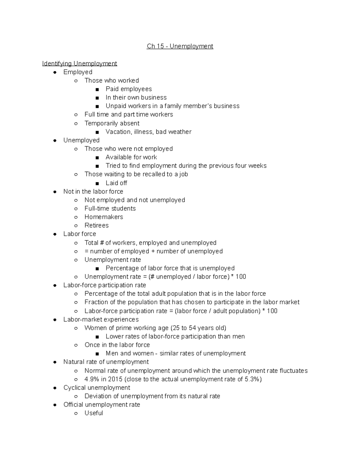 Ch 15 - Understanding Unemployment: Key Concepts and Measures - Studocu